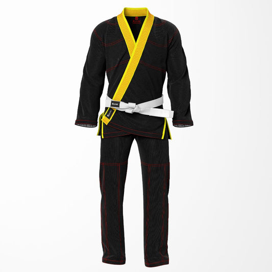 Combat Basic Black with Red Stitching and Yellow Lapel Brazilian Jiu Jitsu Gi (BJJ GI)