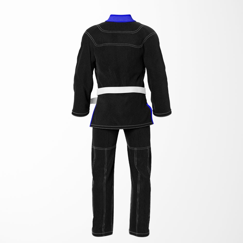 Combat Basic Black with Gray Stitching and Blue Lapel Brazilian Jiu Jitsu Gi (BJJ GI)