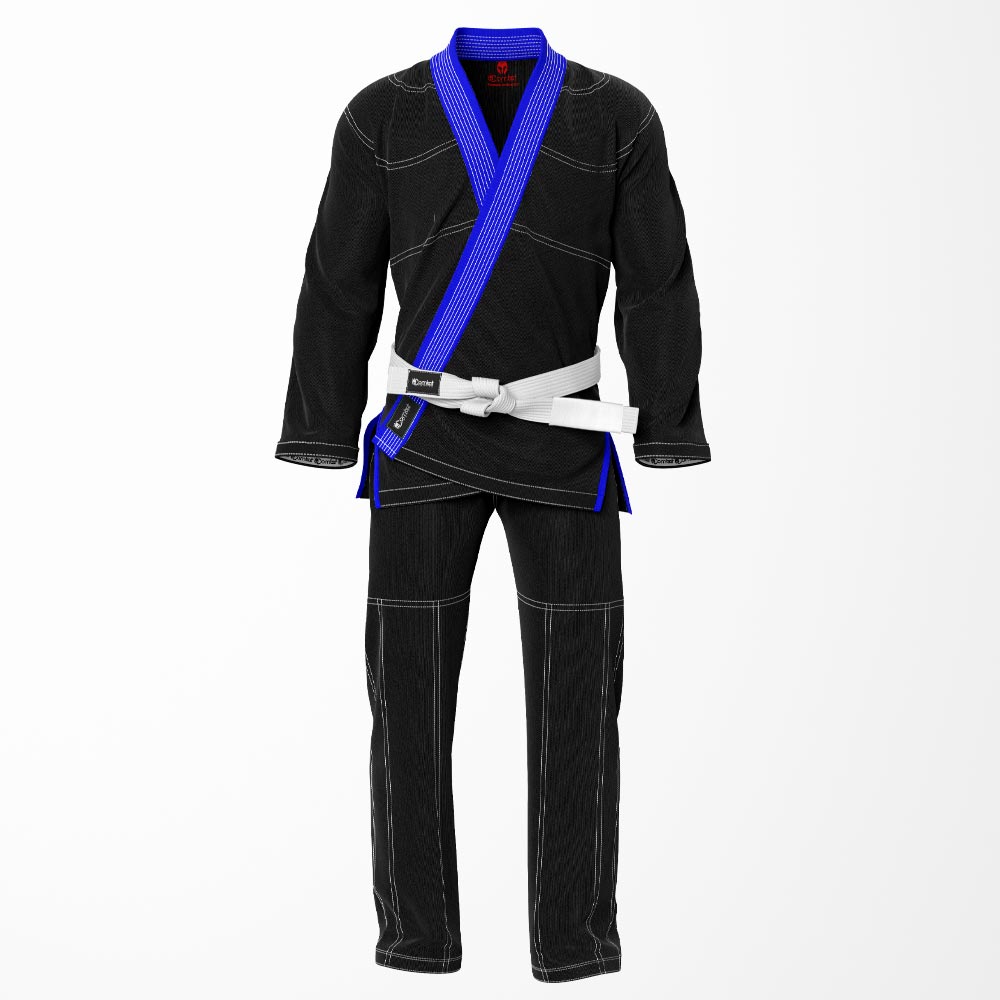 Combat Basic Black with Gray Stitching and Blue Lapel Brazilian Jiu Jitsu Gi (BJJ GI)