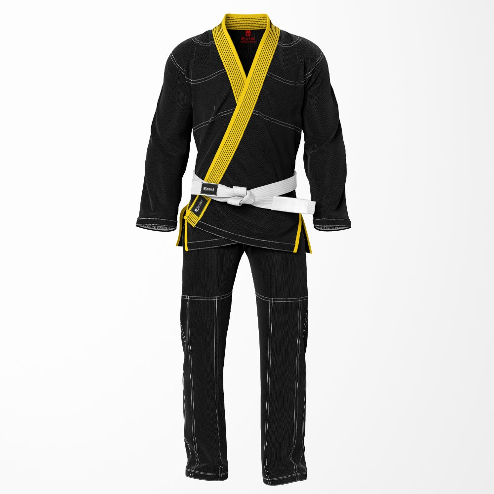 Combat Basic Black with Gray Stitching and Gold Lapel Brazilian Jiu Jitsu Gi (BJJ GI)
