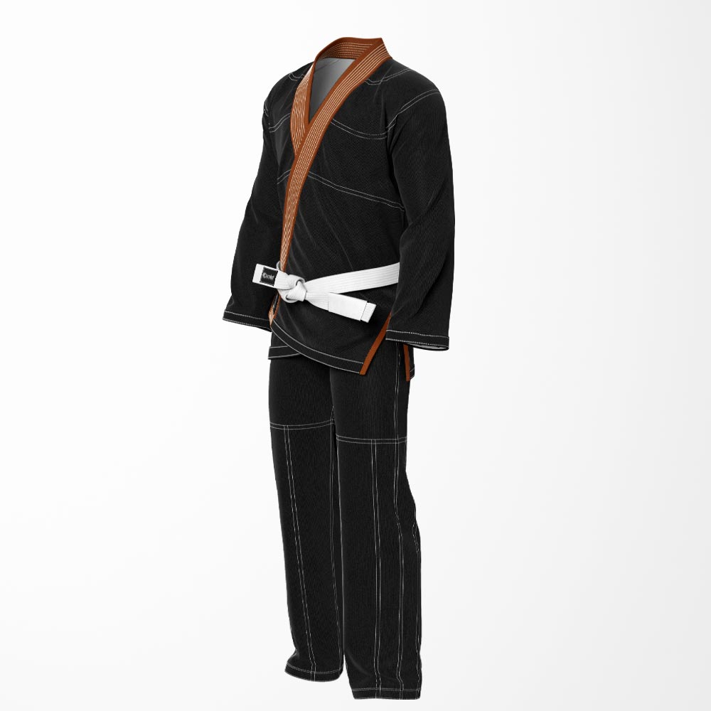 Combat Basic Black with Gray Stitching and Brown Lapel Brazilian Jiu Jitsu Gi (BJJ GI)