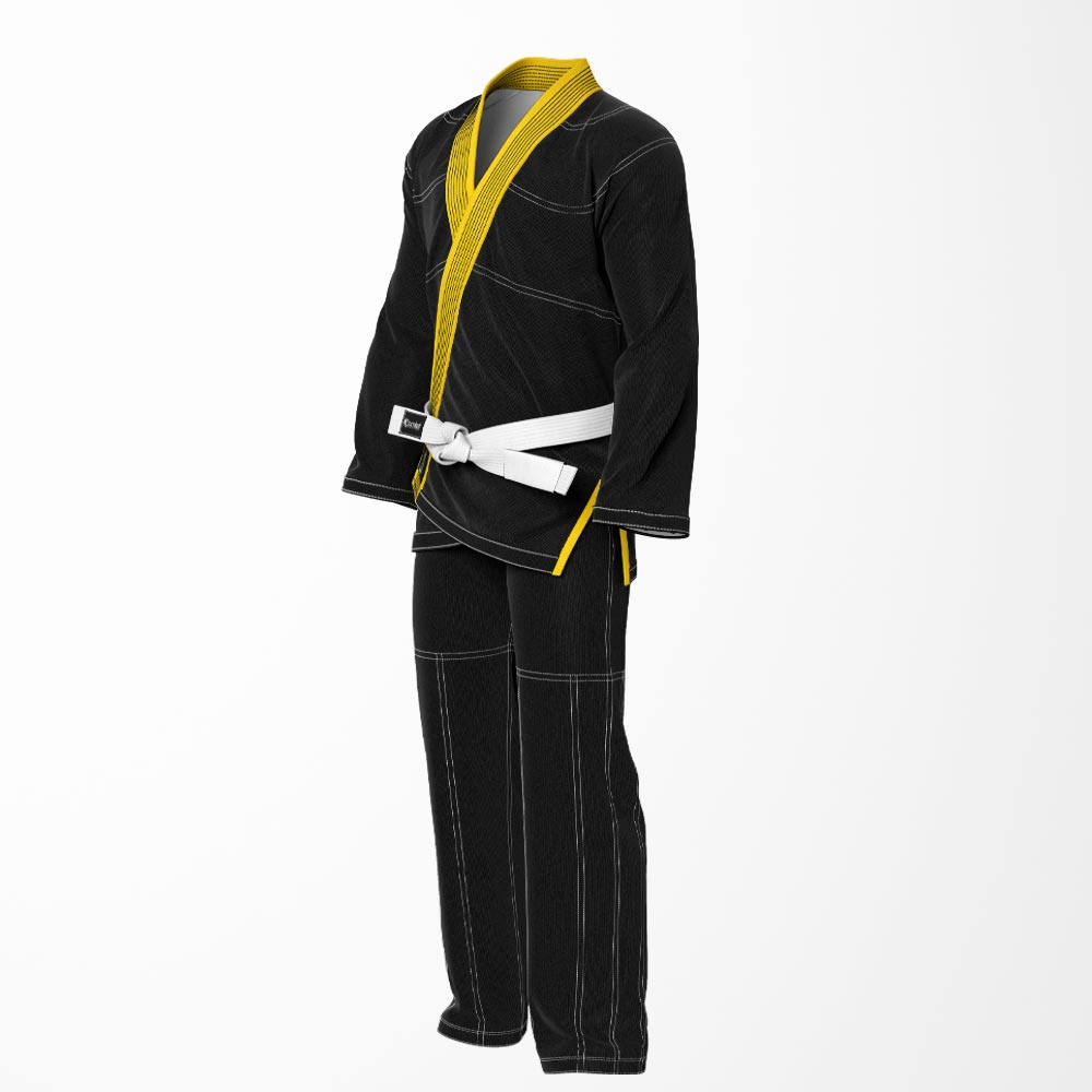 Combat Basic Black with Gray Stitching and Gold Lapel Brazilian Jiu Jitsu Gi (BJJ GI)
