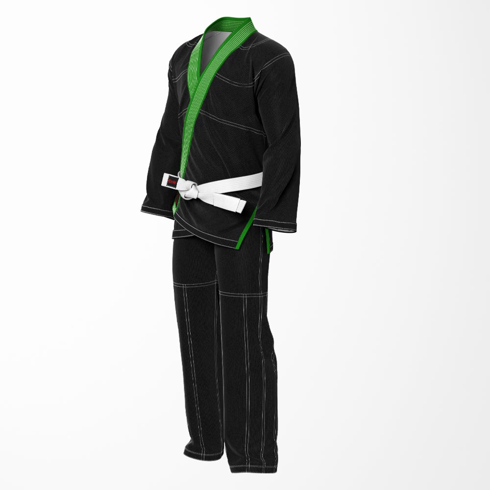 Combat Basic Black with Gray Stitching and Green Lapel Brazilian Jiu Jitsu Gi (BJJ GI)