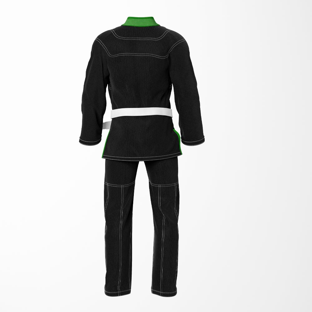 Combat Basic Black with Gray Stitching and Green Lapel Brazilian Jiu Jitsu Gi (BJJ GI)