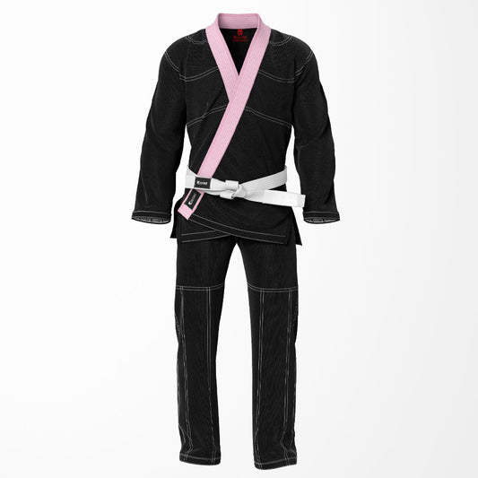Combat Basic Black with White Stitching and Pink Lapel Brazilian Jiu Jitsu Gi (BJJ GI)
