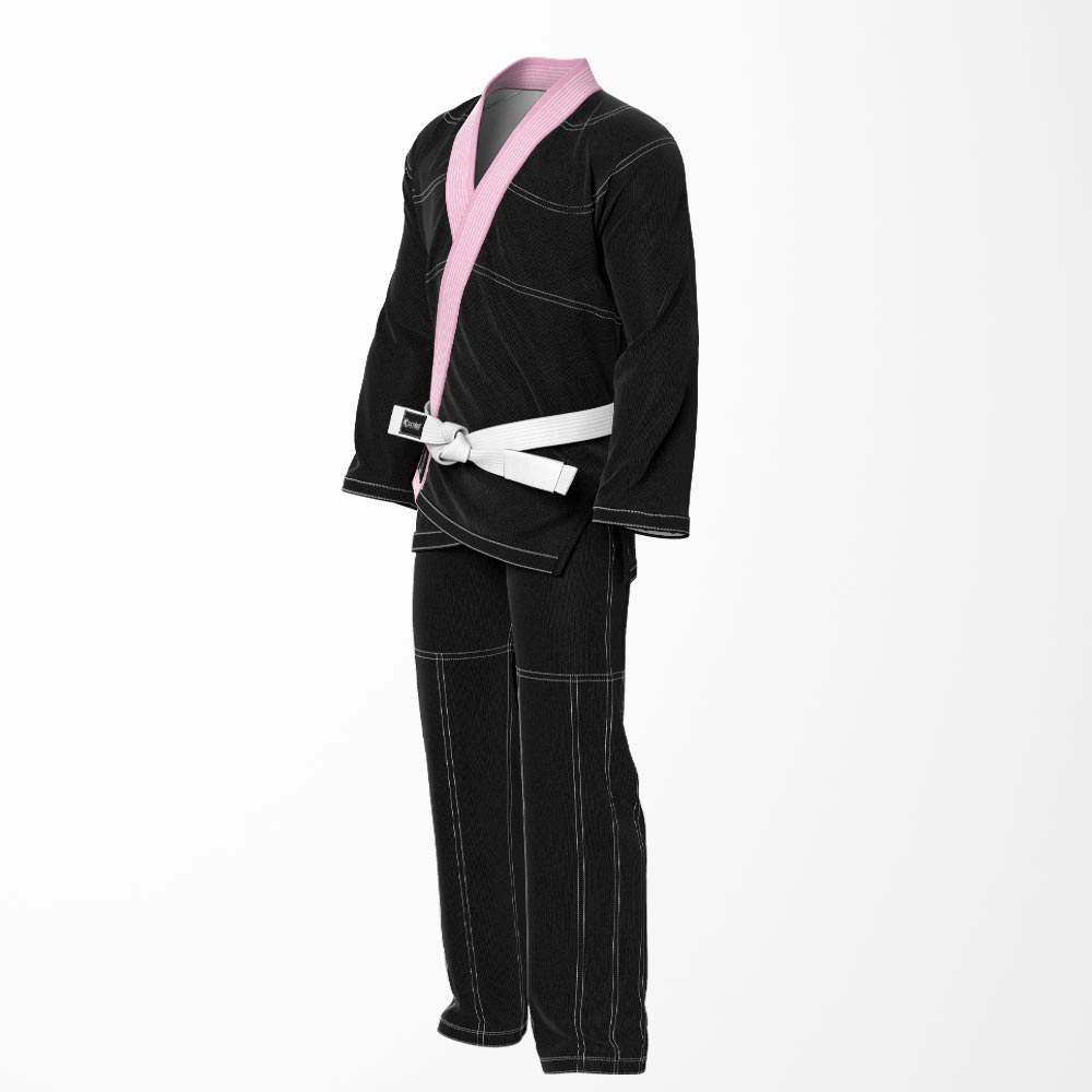 Combat Basic Black with White Stitching and Pink Lapel Brazilian Jiu Jitsu Gi (BJJ GI)