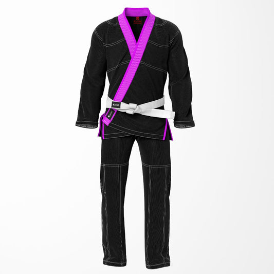 Combat Basic Black with White Stitching and Purpal Lapel Brazilian Jiu Jitsu Gi (BJJ GI)