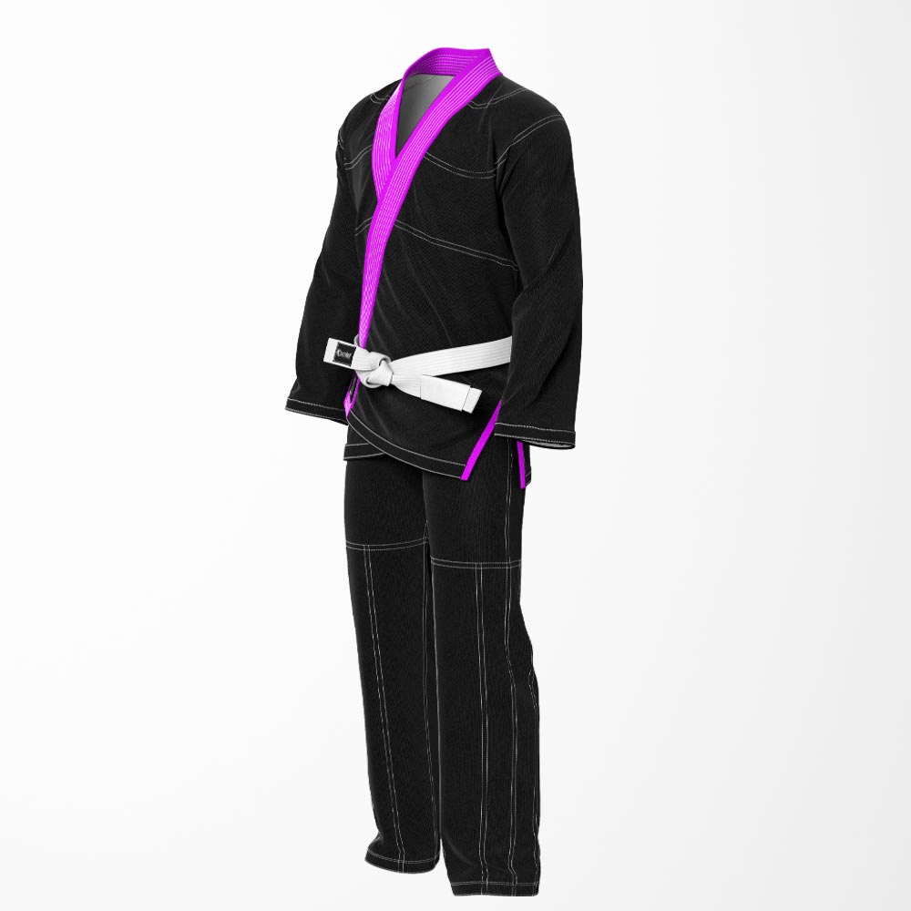 Combat Basic Black with White Stitching and Purpal Lapel Brazilian Jiu Jitsu Gi (BJJ GI)