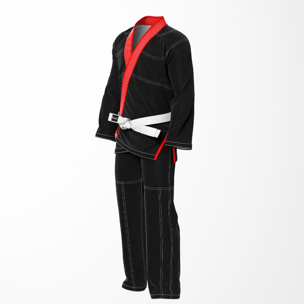 Combat Basic Black with White Stitching and Red Lapel Brazilian Jiu Jitsu Gi (BJJ GI)