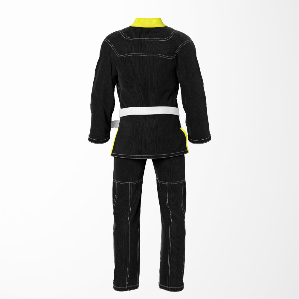 Combat Basic Black with White Stitching and Yellow Lapel Brazilian Jiu Jitsu Gi (BJJ GI)