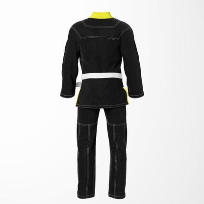 Combat Basic Black with White Stitching and Yellow Lapel Brazilian Jiu Jitsu Gi (BJJ GI)
