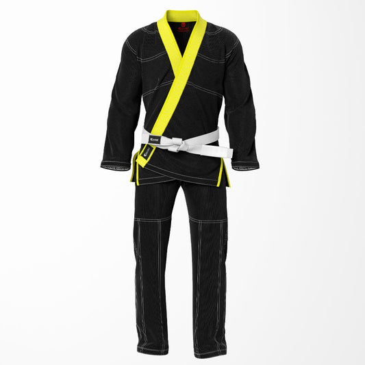 Combat Basic Black with White Stitching and Yellow Lapel Brazilian Jiu Jitsu Gi (BJJ GI)