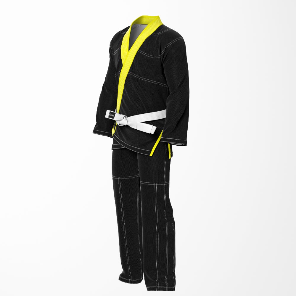 Combat Basic Black with White Stitching and Yellow Lapel Brazilian Jiu Jitsu Gi (BJJ GI)