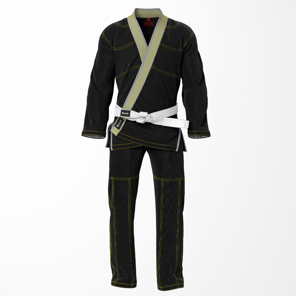 Combat Basic Black with Gold Stitching and Gray Lapel Brazilian Jiu Jitsu Gi (BJJ GI)