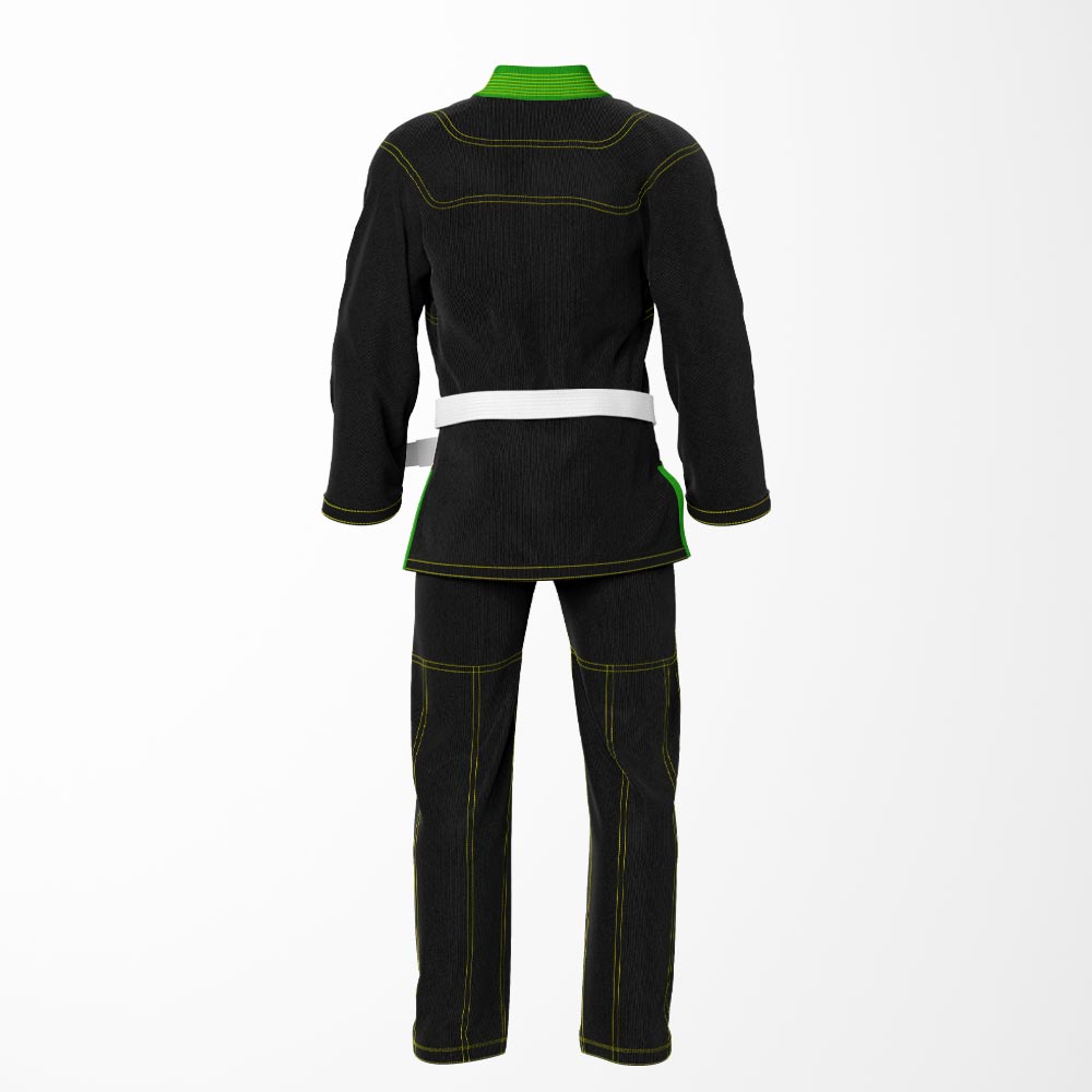 Combat Basic Black with Gold Stitching and Green Lapel Brazilian Jiu Jitsu Gi (BJJ GI)