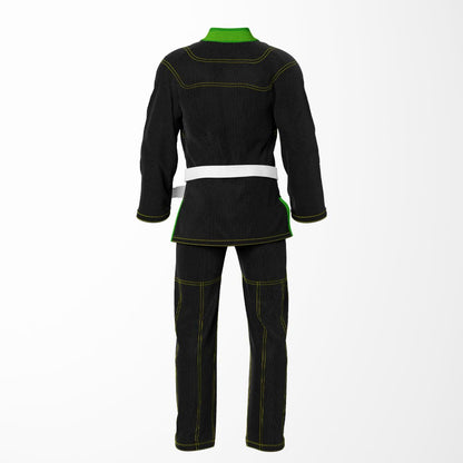Combat Basic Black with Gold Stitching and Green Lapel Brazilian Jiu Jitsu Gi (BJJ GI)