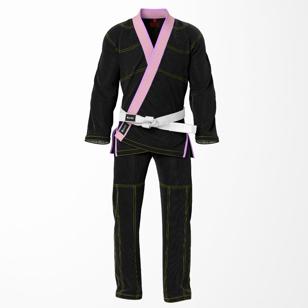 Combat Basic Black with Gold Stitching and Pink Lapel Brazilian Jiu Jitsu Gi (BJJ GI)