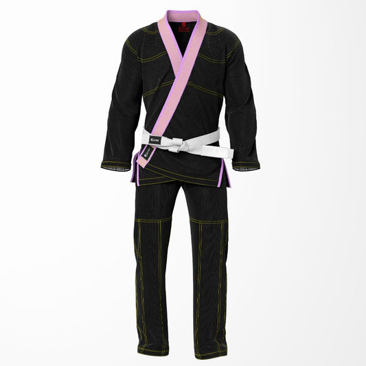 Combat Basic Black with Gold Stitching and Pink Lapel Brazilian Jiu Jitsu Gi (BJJ GI)