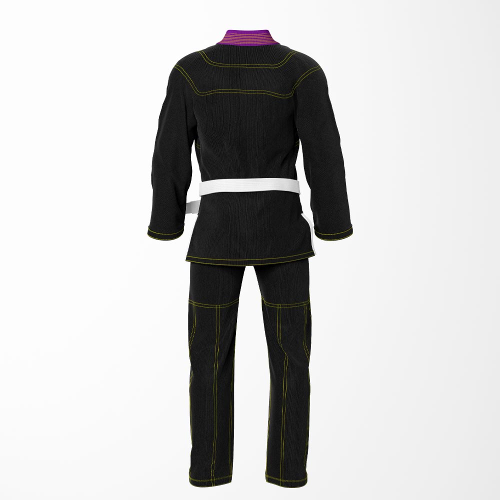 Combat Basic Black with Gold Stitching and Purpal Lapel Brazilian Jiu Jitsu Gi (BJJ GI)