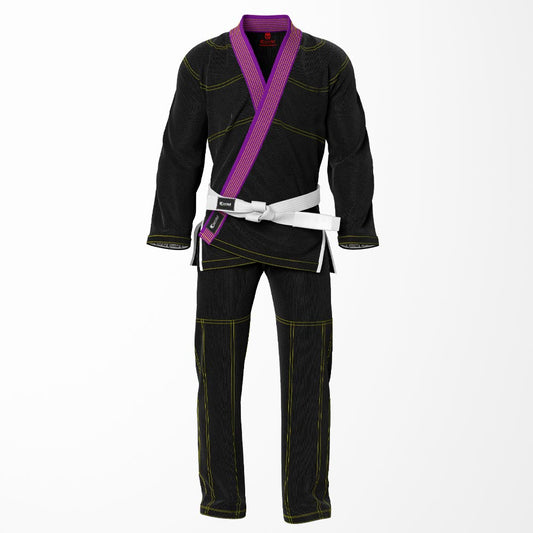 Combat Basic Black with Gold Stitching and Purpal Lapel Brazilian Jiu Jitsu Gi (BJJ GI)
