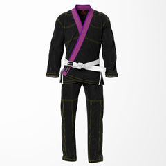 Combat Basic Black with Gold Stitching and Purpal Lapel Brazilian Jiu Jitsu Gi (BJJ GI)