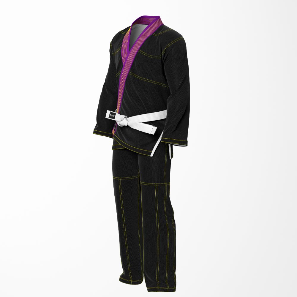 Combat Basic Black with Gold Stitching and Purpal Lapel Brazilian Jiu Jitsu Gi (BJJ GI)