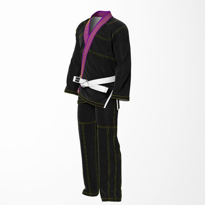 Combat Basic Black with Gold Stitching and Purpal Lapel Brazilian Jiu Jitsu Gi (BJJ GI)