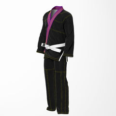Combat Basic Black with Gold Stitching and Purpal Lapel Brazilian Jiu Jitsu Gi (BJJ GI)