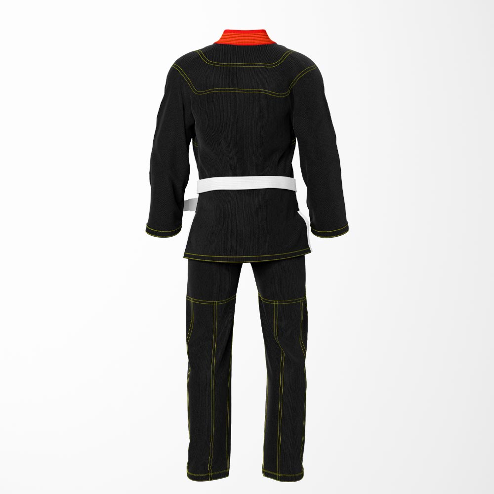 Combat Basic Black with Gold Stitching and Red Lapel Brazilian Jiu Jitsu Gi (BJJ GI)