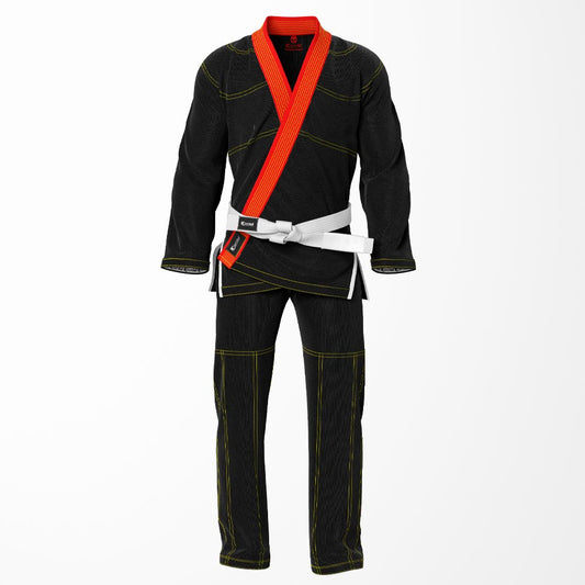 Combat Basic Black with Gold Stitching and Red Lapel Brazilian Jiu Jitsu Gi (BJJ GI)
