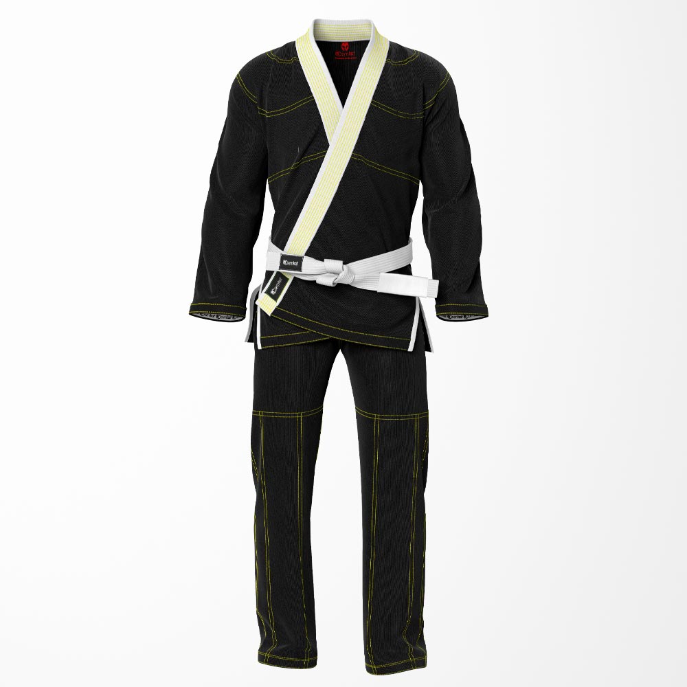 Combat Basic Black with Gold Stitching and White Lapel Brazilian Jiu Jitsu Gi (BJJ GI)