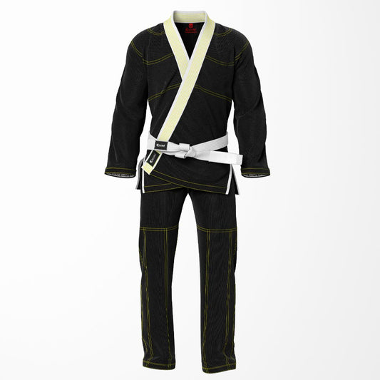 Combat Basic Black with Gold Stitching and White Lapel Brazilian Jiu Jitsu Gi (BJJ GI)