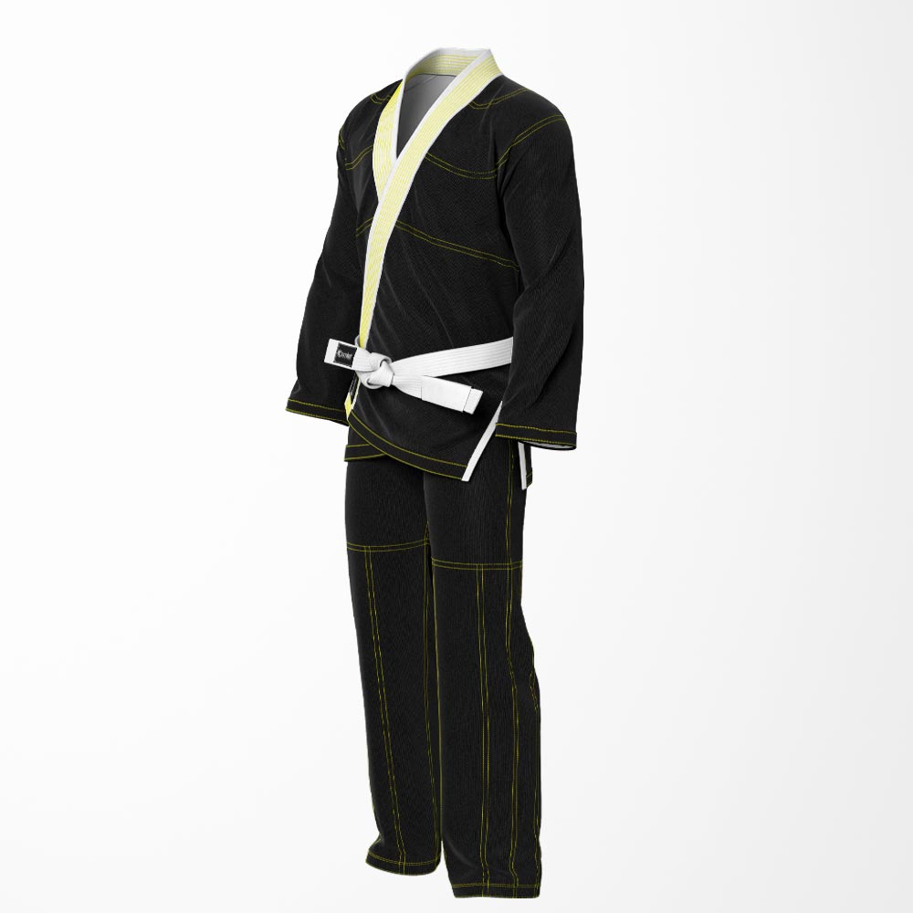 Combat Basic Black with Gold Stitching and White Lapel Brazilian Jiu Jitsu Gi (BJJ GI)