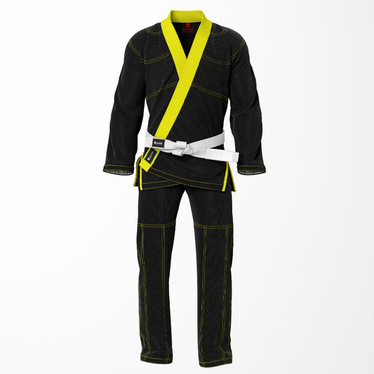 Combat Basic Black with Gold Stitching and Yellow Lapel Brazilian Jiu Jitsu Gi (BJJ GI)