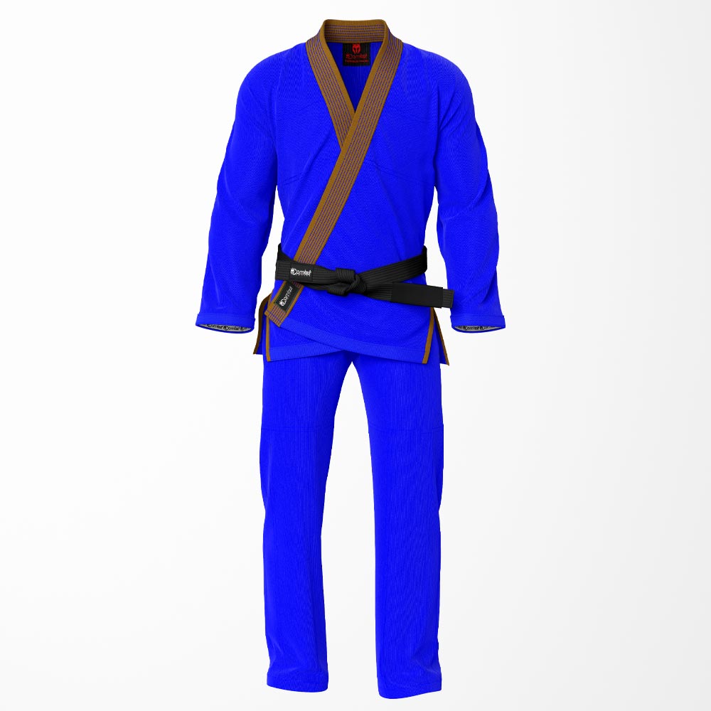 Combat Basic Blue with Blue Stitching and Brown Lapel Brazilian Jiu Jitsu Gi (BJJ GI)