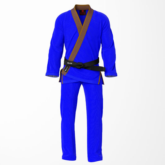 Combat Basic Blue with Blue Stitching and Brown Lapel Brazilian Jiu Jitsu Gi (BJJ GI)