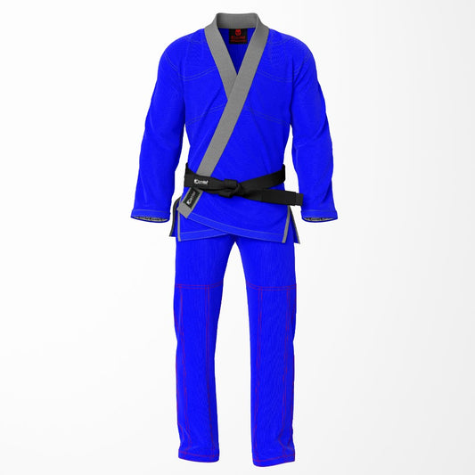 Combat Basic Blue with Gray Stitching and Gray Lapel Brazilian Jiu Jitsu Gi (BJJ GI)