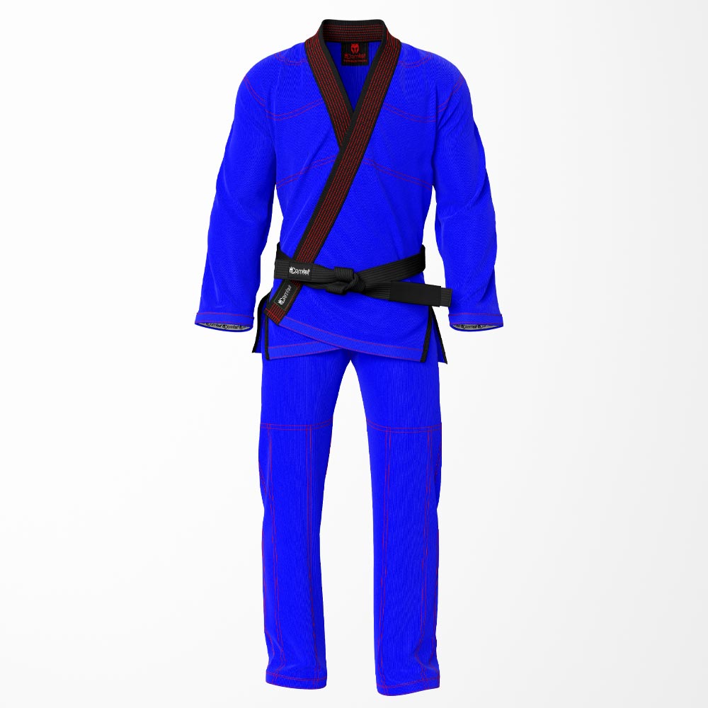 Combat Basic Blue with Red Stitching and Black Lapel Brazilian Jiu Jitsu Gi (BJJ GI)