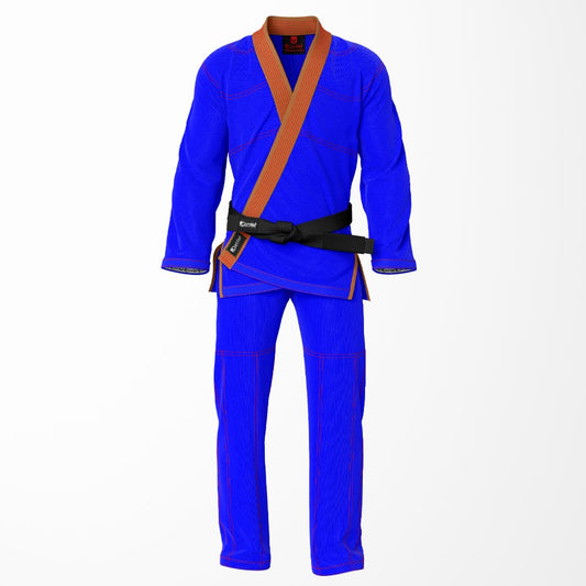 Combat Basic Blue with Red Stitching and Brown Lapel Brazilian Jiu Jitsu Gi (BJJ GI)