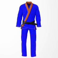 Combat Basic Blue with Red Stitching and Brown Lapel Brazilian Jiu Jitsu Gi (BJJ GI)