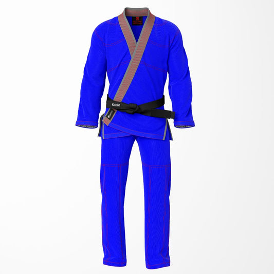 Combat Basic Blue with Red Stitching and Gray Lapel Brazilian Jiu Jitsu Gi (BJJ GI)