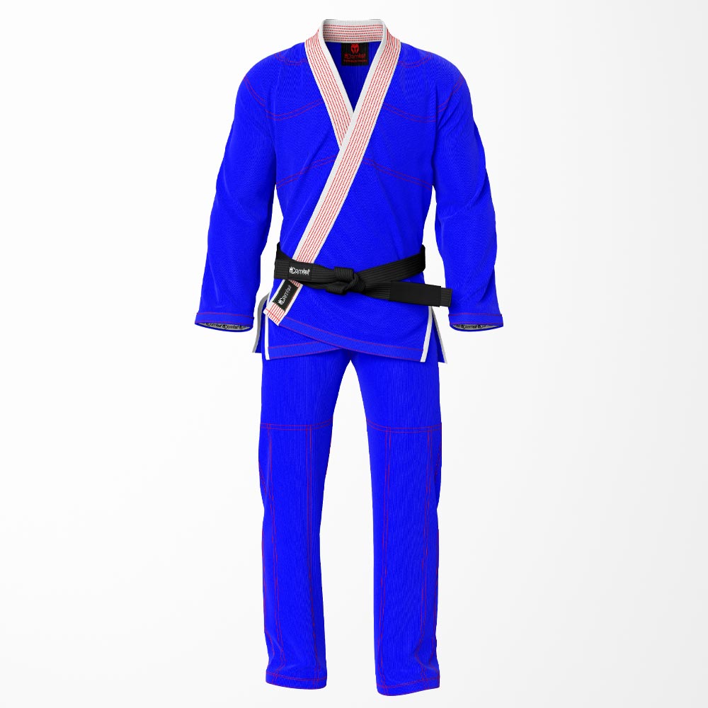 Combat Basic Blue with Red Stitching and White Lapel Brazilian Jiu Jitsu Gi (BJJ GI)