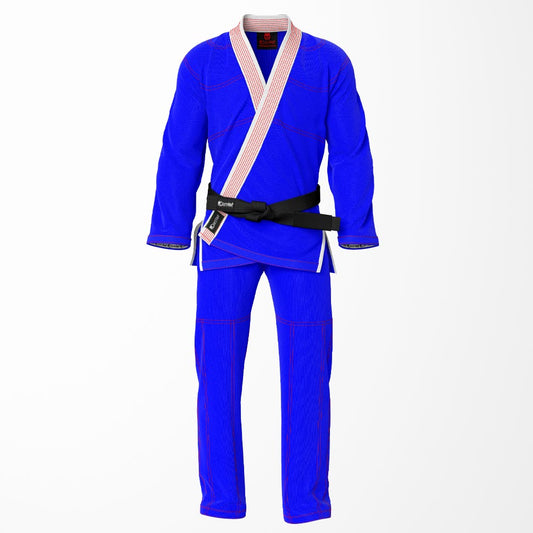 Combat Basic Blue with Red Stitching and White Lapel Brazilian Jiu Jitsu Gi (BJJ GI)