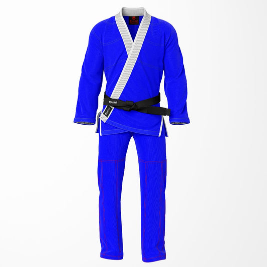 Combat Basic Blue with Gray Stitching and White Lapel Brazilian Jiu Jitsu Gi (BJJ GI)