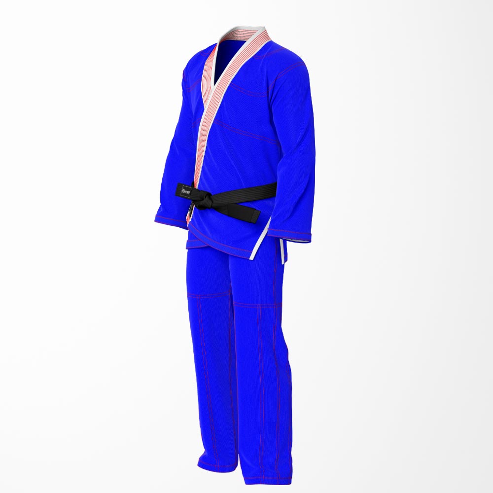 Combat Basic Blue with Red Stitching and White Lapel Brazilian Jiu Jitsu Gi (BJJ GI)