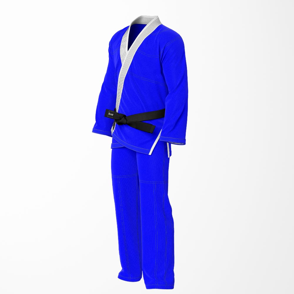 Combat Basic Blue with Gray Stitching and White Lapel Brazilian Jiu Jitsu Gi (BJJ GI)