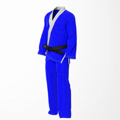Combat Basic Blue with Gray Stitching and White Lapel Brazilian Jiu Jitsu Gi (BJJ GI)