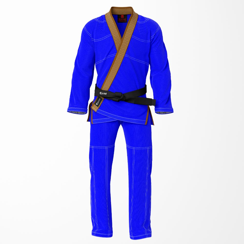 Combat Basic Blue with White Stitching and Brown Lapel Brazilian Jiu Jitsu Gi (BJJ GI)