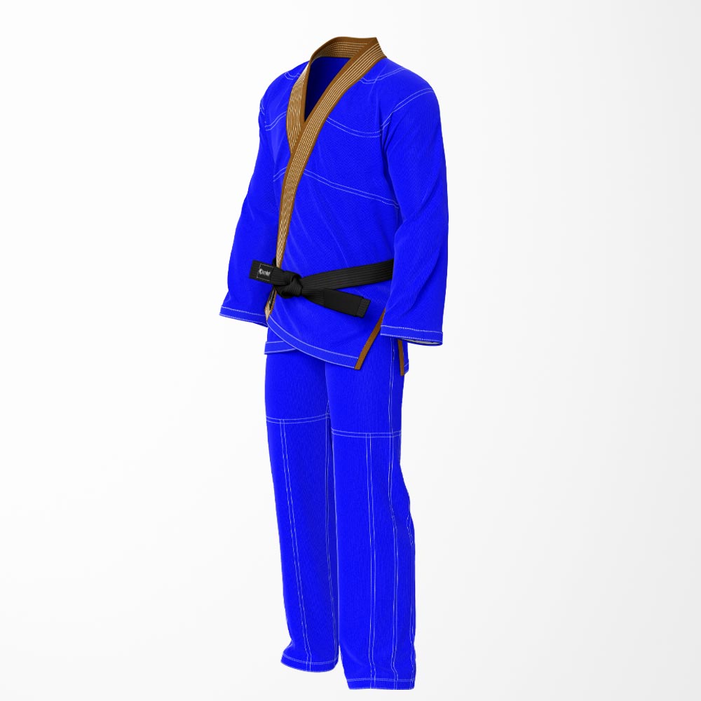Combat Basic Blue with White Stitching and Brown Lapel Brazilian Jiu Jitsu Gi (BJJ GI)