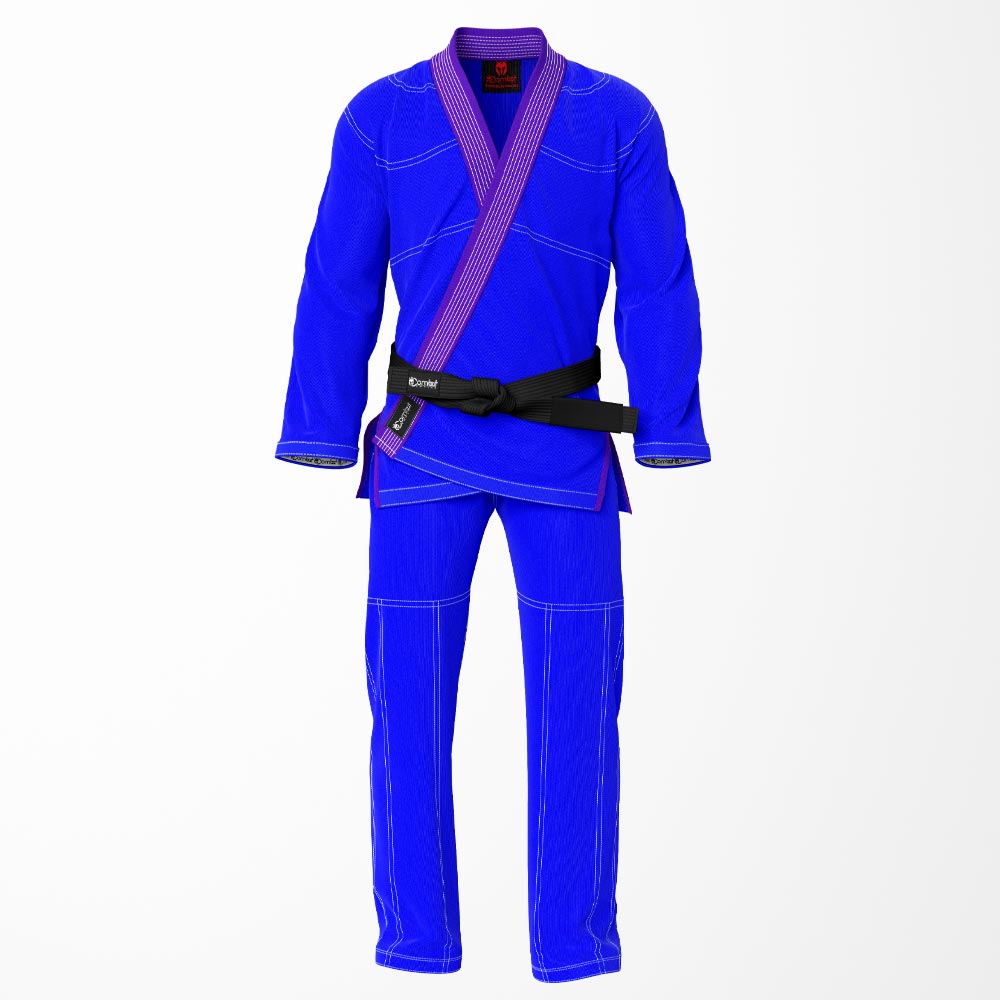 Combat Basic Blue with White Stitching and Purple Lapel Brazilian Jiu Jitsu Gi (BJJ GI)